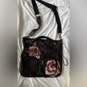 L.A.M.B. Black and Floral Women's Crossbody Bag HTF!